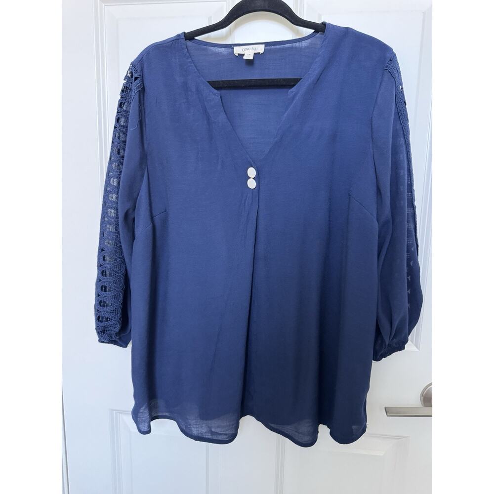 Como Blu Blue Women’s 3/4 Sleeve Blouse Navy Blue Size 1X